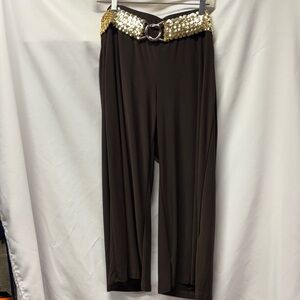 Dressbarn Brown Wide Leg Pants with Gold Sequin Belt